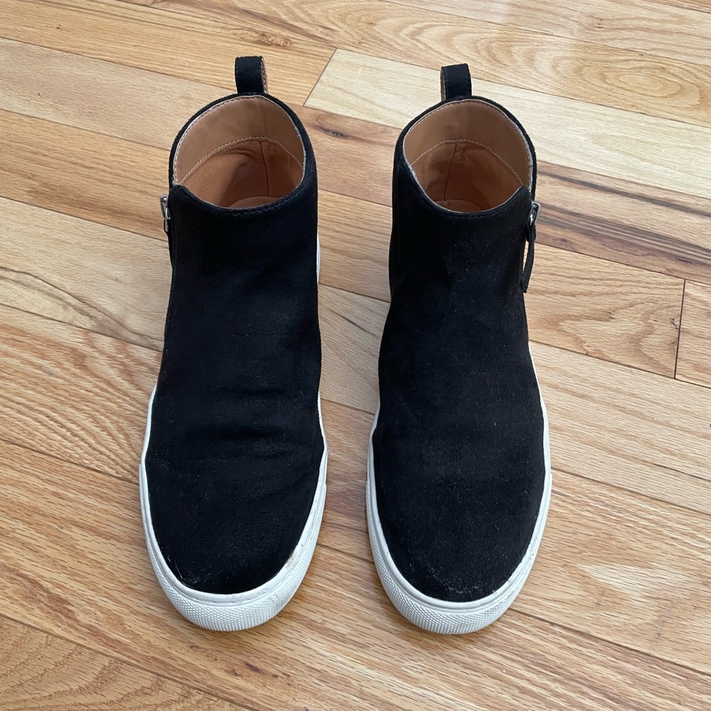 J Crew Faux Suede High Top Sneaker Solid Black Size 8.5 Zip Slip-On